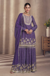 Designer Dark purple exclusive dress with detailed embroidery with thread work